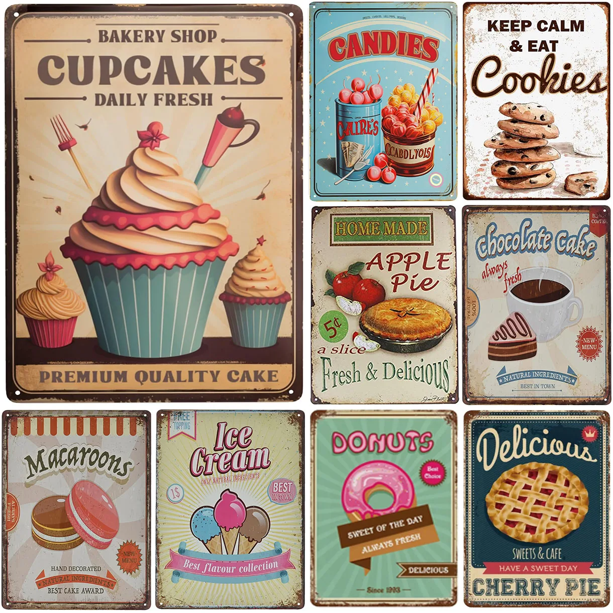 Kitchen Set Bakery - HD Tin Sign Vintage Bakery Dessert