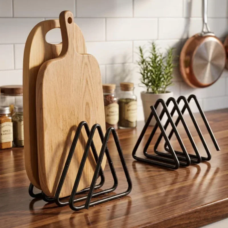 Kitchen Cabinet Baking Organizer - Triangular Cutting Board Storage Rack Space