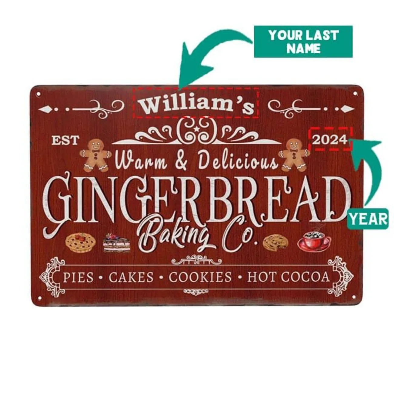Kitchen With Baking Area - 1pc Personalized Gingerbread Baking Co. Aluminum