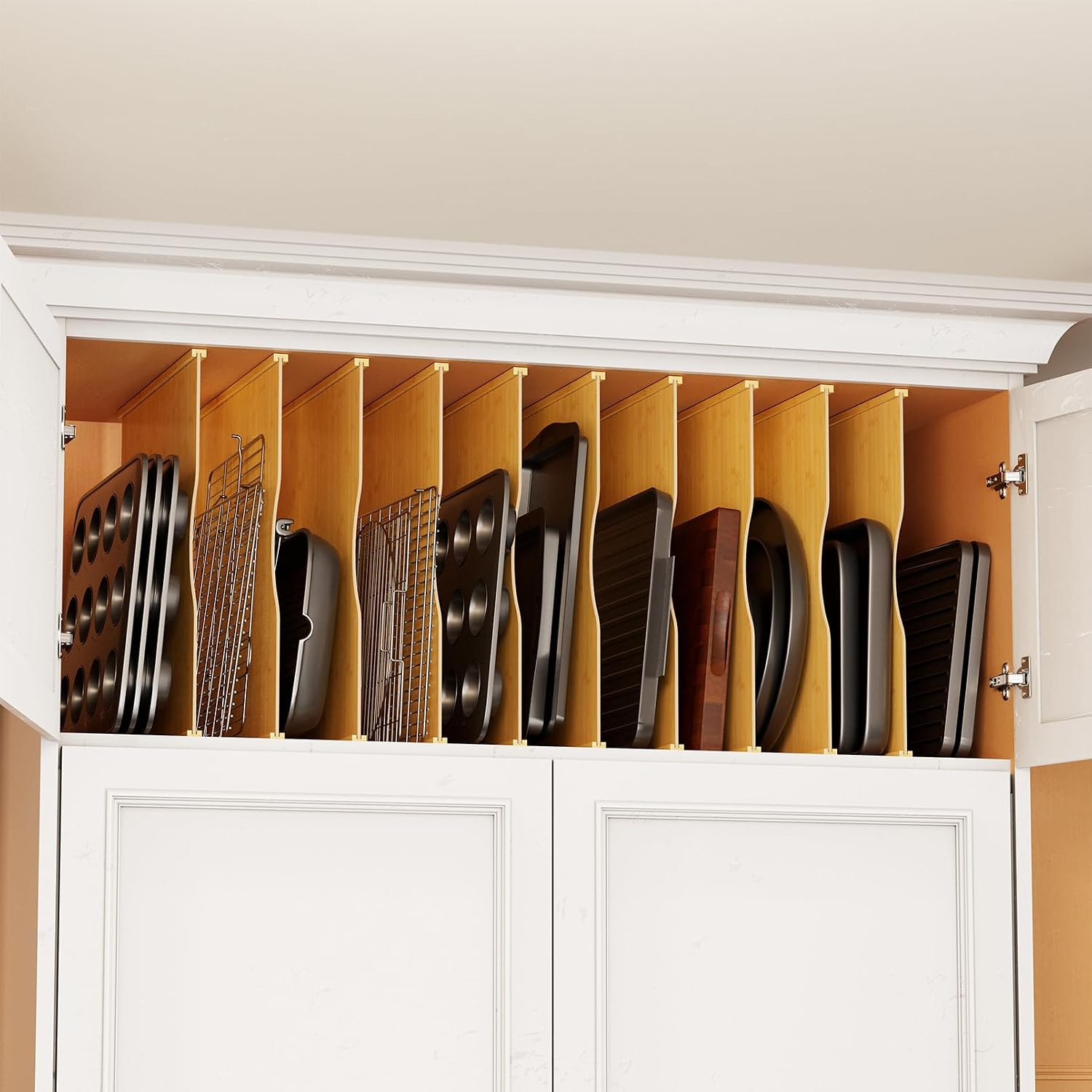 Kitchen Cabinet Baking Organizer - 10 Pack Bamboo Tray Dividers for