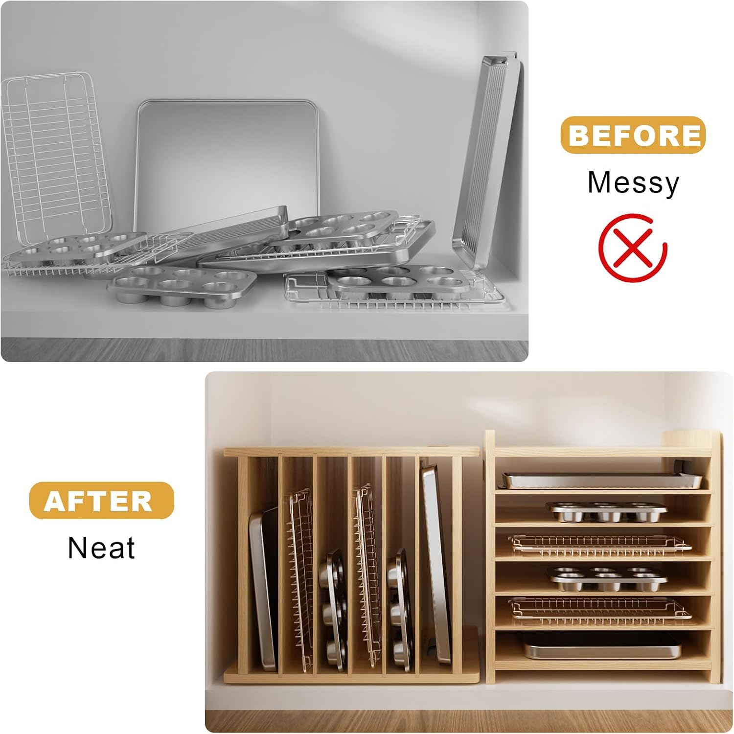 Wooden Bakeware Tray Divider O - Kitchen Cabinet Baking Organizer recension och pris